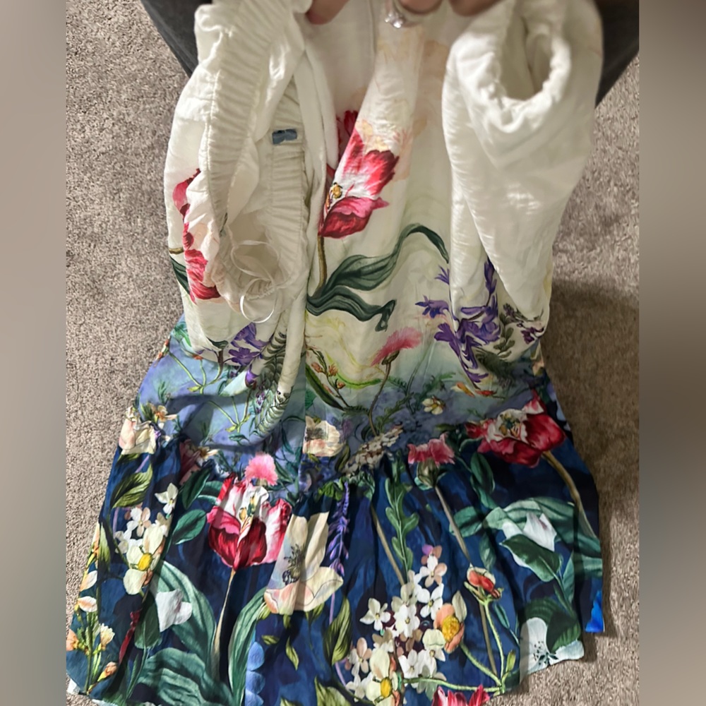 Anthropologie Floral High-Low Sundress in Cream, Blue, Green - Picture 5 of 10